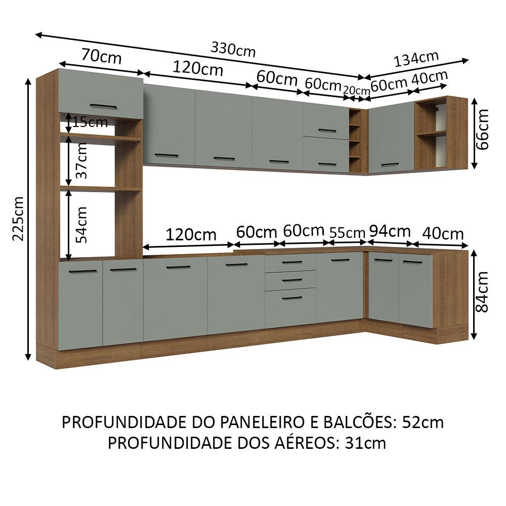 Armário de Cozinha Completa de Canto 499cm Rustic/Cinza Agata Madesa 01