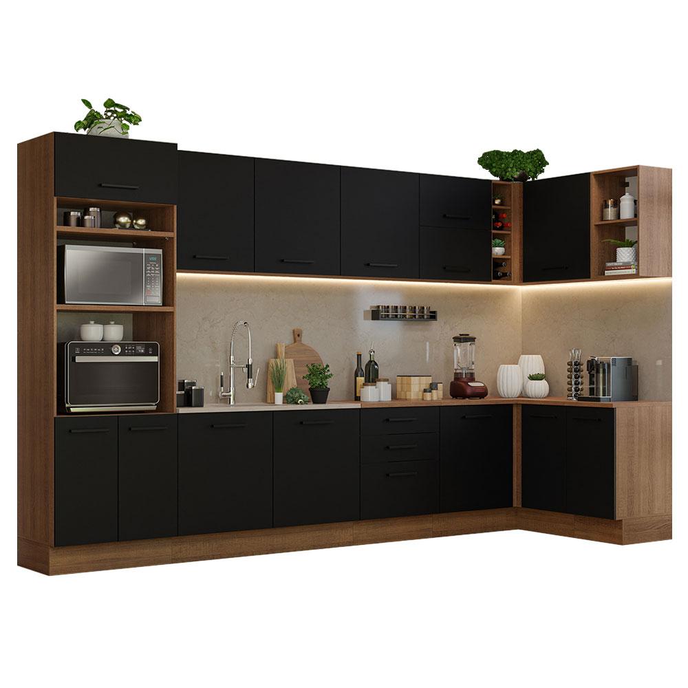 Armário de Cozinha Completa de Canto 499cm Rustic/Preto Agata Madesa 01