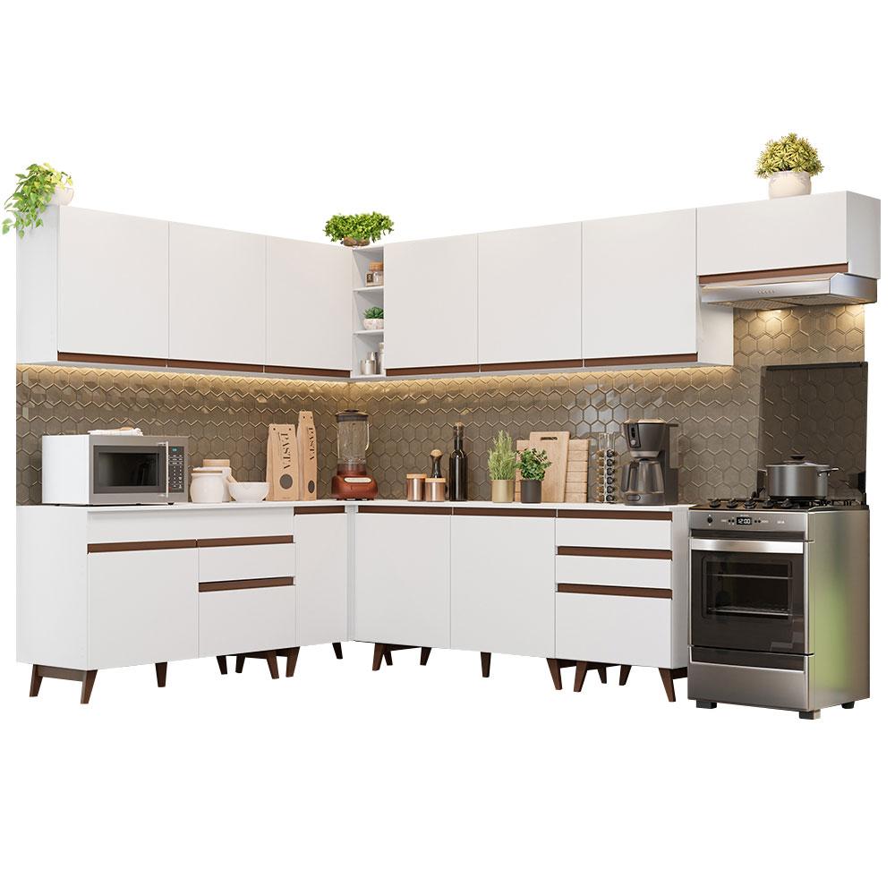 Armário de Cozinha Completa de Canto 512cm Branco Reims Madesa 01