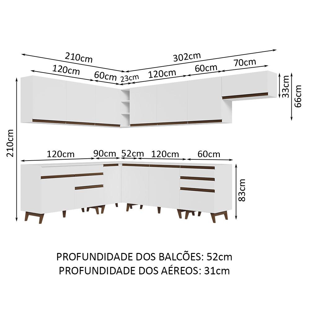 Armário de Cozinha Completa de Canto 512cm Branco Reims Madesa 01