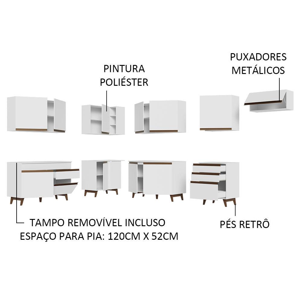 Armário de Cozinha Completa de Canto 512cm Branco Reims Madesa 01