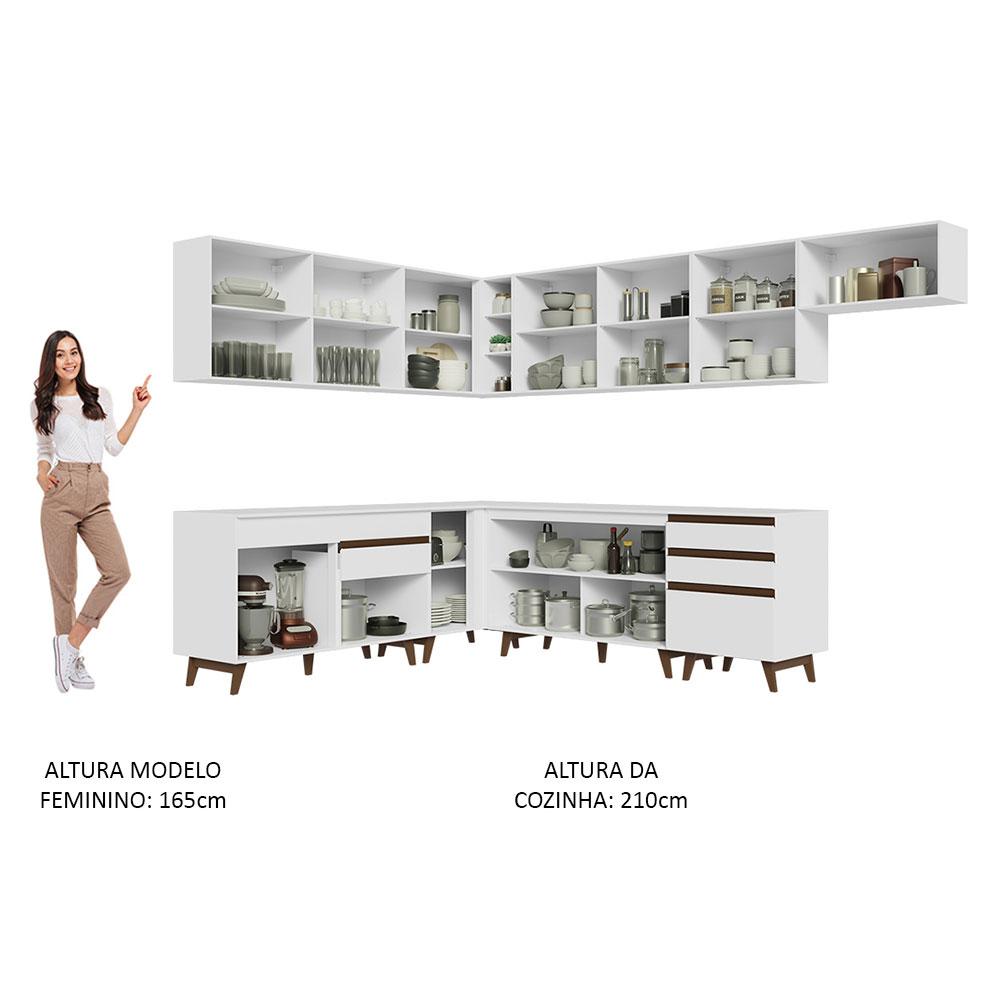 Armário de Cozinha Completa de Canto 512cm Branco Reims Madesa 01