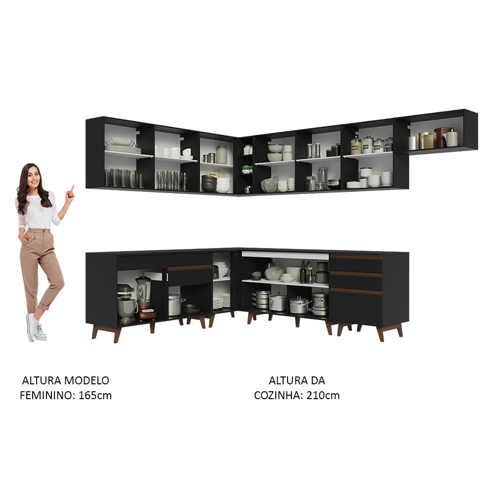 Armário de Cozinha Completa de Canto 512cm Preto Reims Madesa 01