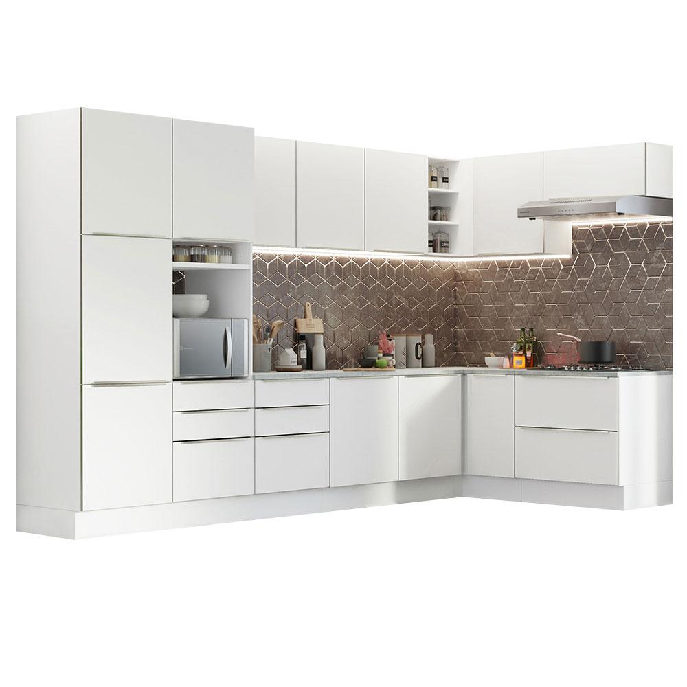 Armário de Cozinha Completa de Canto 546cm Branco Veludo Lux Madesa 05