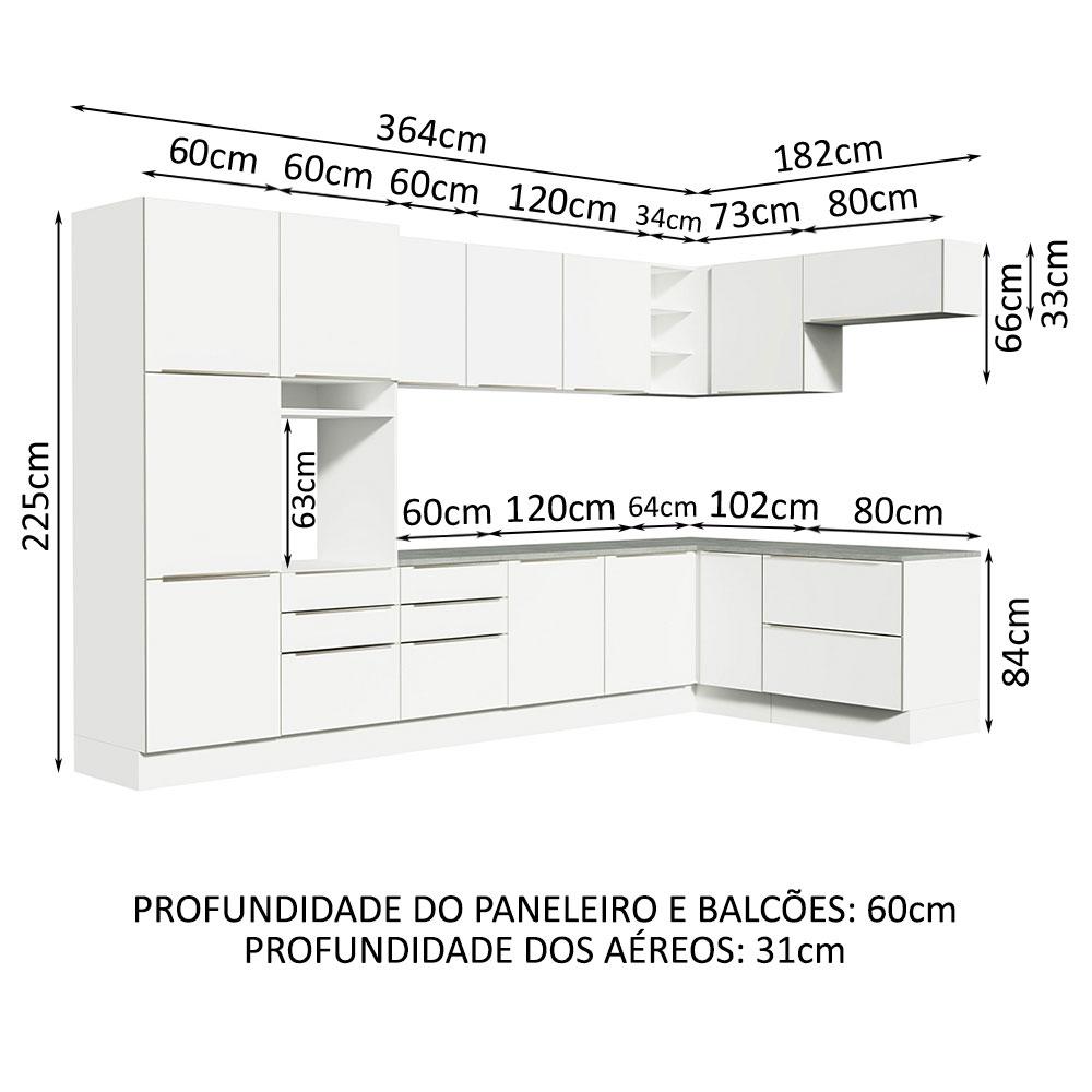 Armário de Cozinha Completa de Canto 546cm Branco Veludo Lux Madesa 05