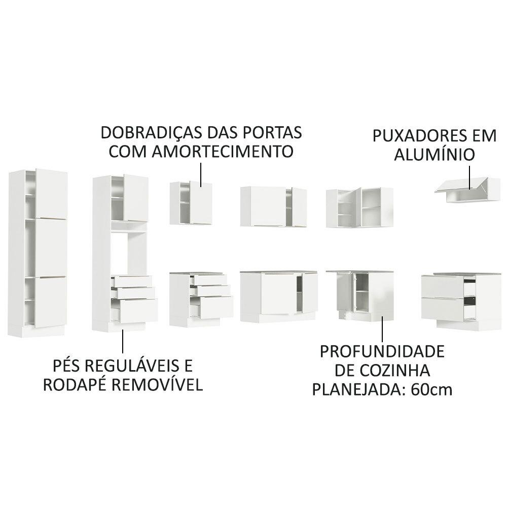 Armário de Cozinha Completa de Canto 546cm Branco Veludo Lux Madesa 05