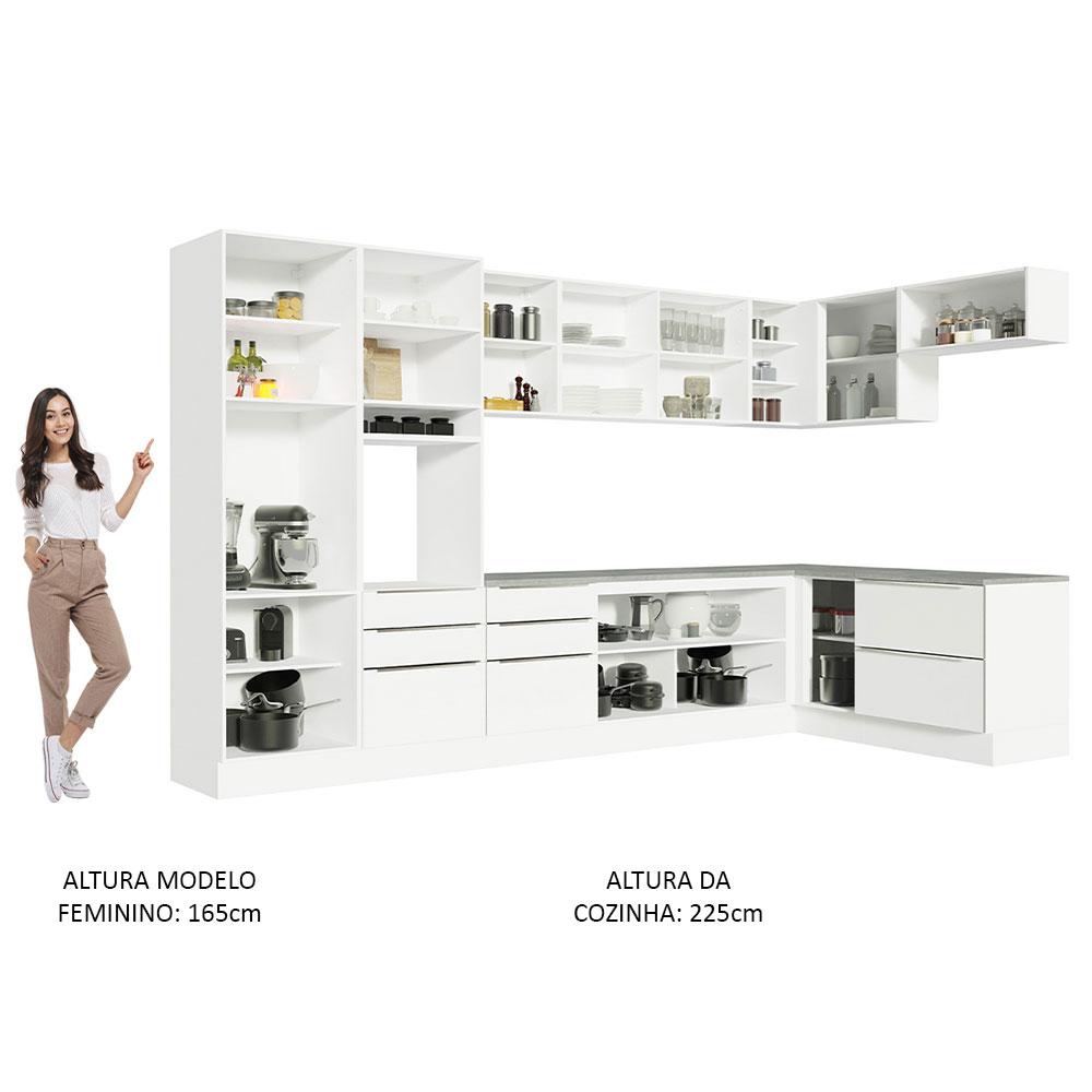 Armário de Cozinha Completa de Canto 546cm Branco Veludo Lux Madesa 05