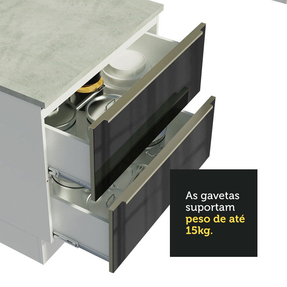 Armário de Cozinha Completa de Canto 546cm Branco/Preto Lux Madesa 05