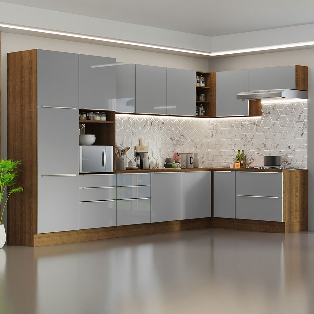 Armário de Cozinha Completa de Canto 546cm Rustic/Cinza Lux Madesa 05