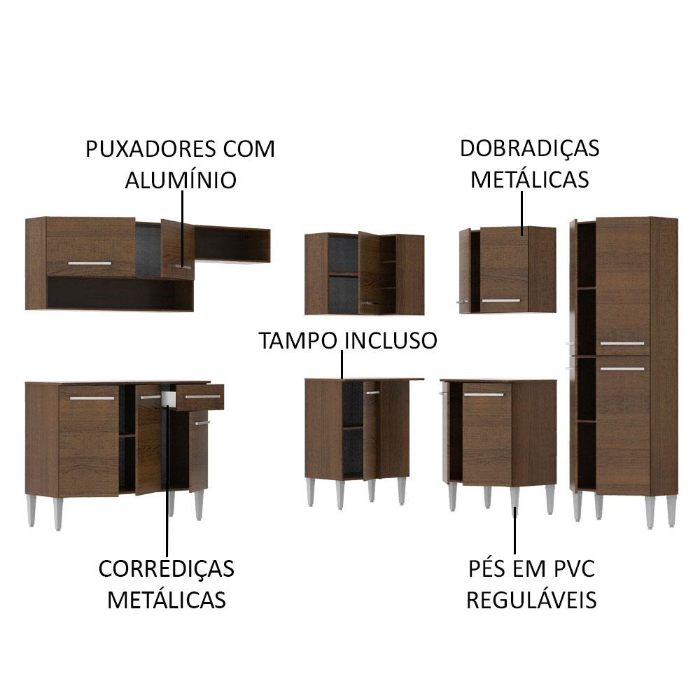Armário de Cozinha Completa de Canto Madesa Emilly Rock com Balcão e Adega - Rustic