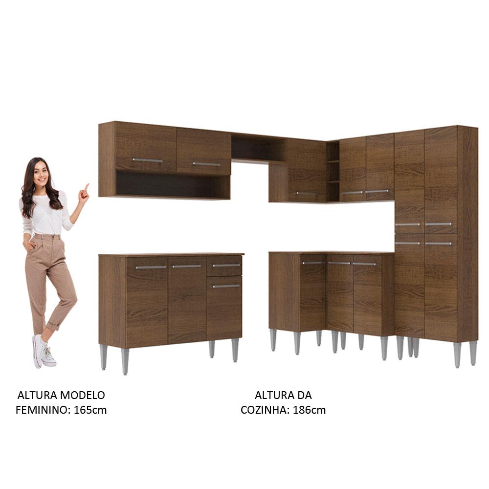 Armário de Cozinha Completa de Canto Madesa Emilly Rock com Balcão e Adega - Rustic