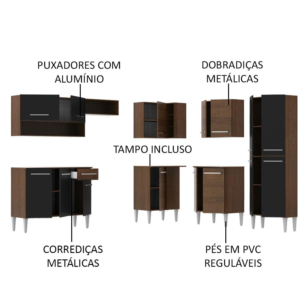 Armário de Cozinha Completa de Canto Madesa Emilly Rock com Balcão e Adega - Rustic/Preto
