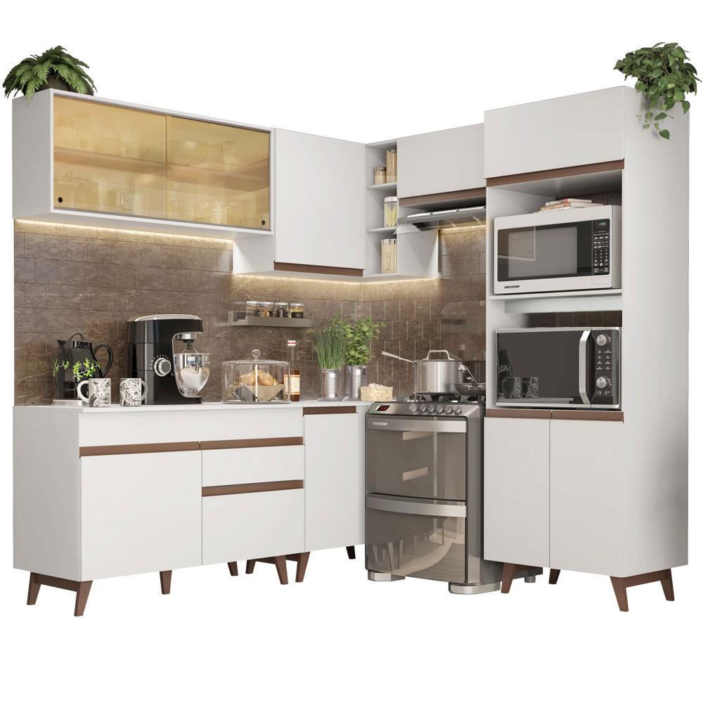 Armário de Cozinha Completa de Canto Madesa Reims 402002 com Balcão - Branco