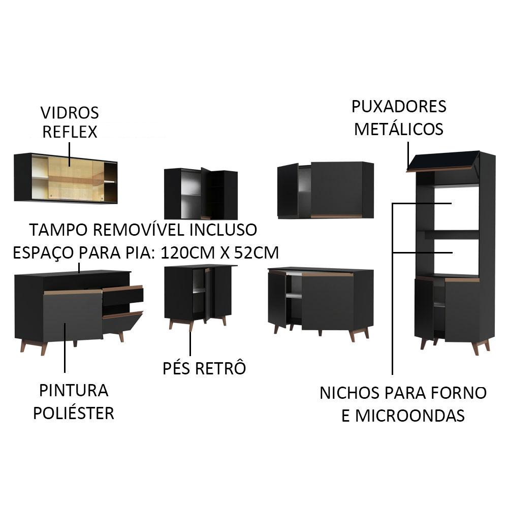 Armário de Cozinha Completa de Canto Madesa Reims 452001 com Balcão - Preto