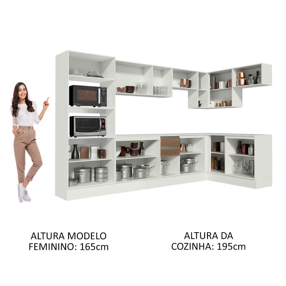 Armário de Cozinha Completa de Canto Madesa Smart 100% MDF Modulada - Branco/Rustic/Crema