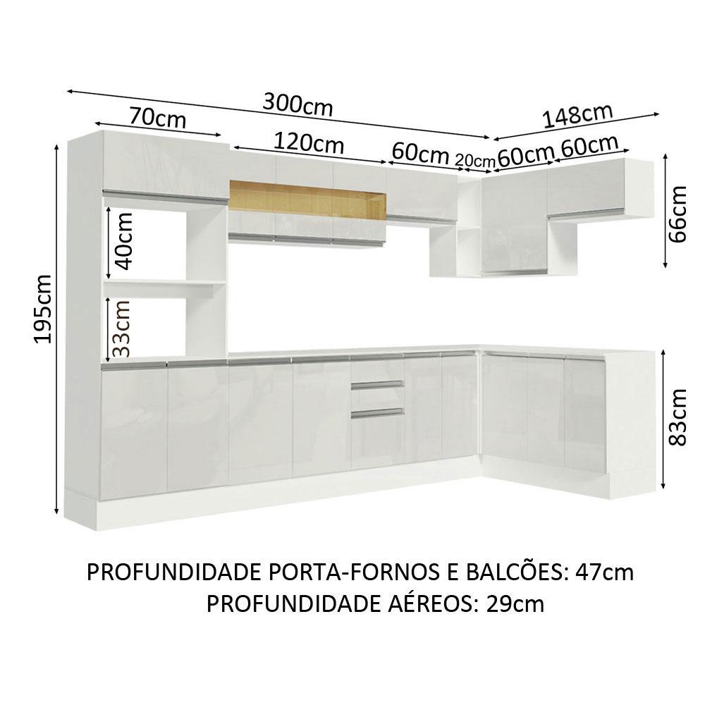 Armário de Cozinha Completa de Canto Madesa Smart 100% MDF Modulada - Frentes Branco Brilho