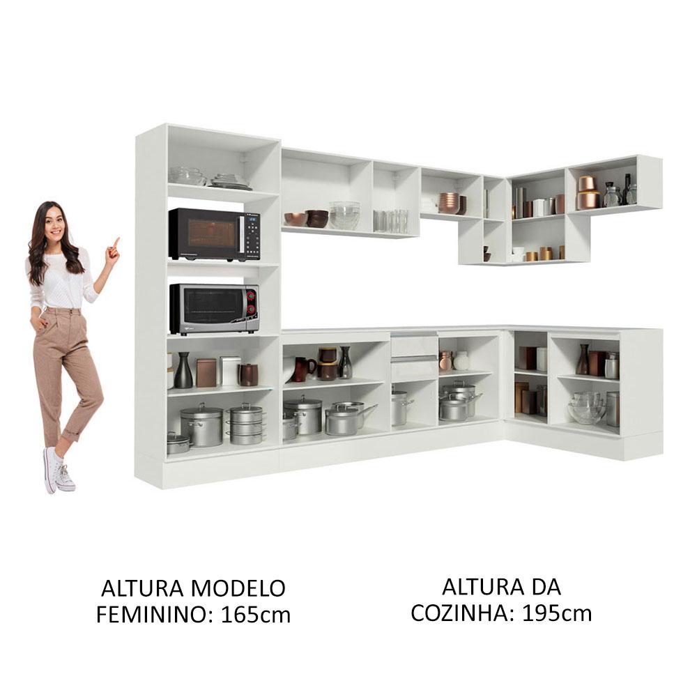 Armário de Cozinha Completa de Canto Madesa Smart 100% MDF Modulada - Frentes Branco Brilho