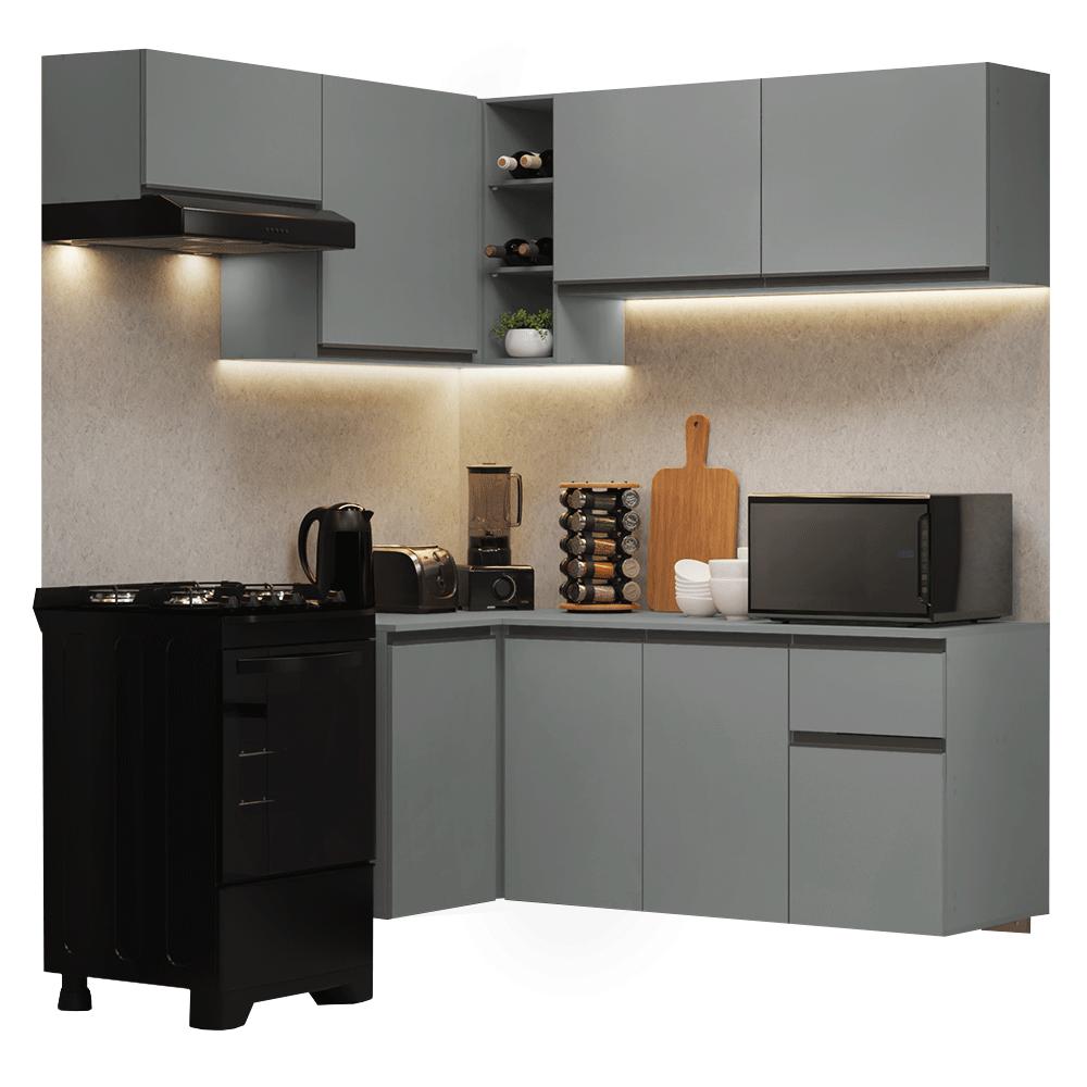 Armário de Cozinha Completa de Canto Suspenso 325cm Cinza Nice Madesa 05