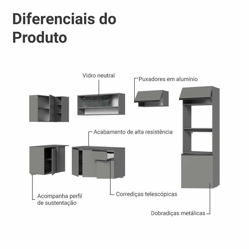 Armário de Cozinha Completa de Canto Suspenso 385cm Cinza Nice Madesa 02
