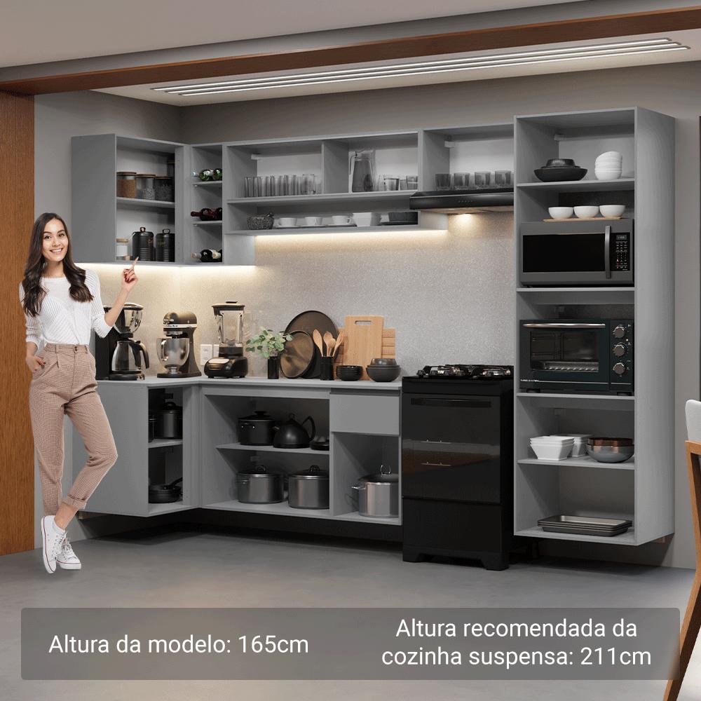 Armário de Cozinha Completa de Canto Suspenso 385cm Cinza Nice Madesa 02