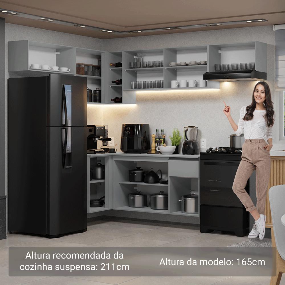 Armário de Cozinha Completa de Canto Suspenso 405cm Cinza Nice Madesa 01
