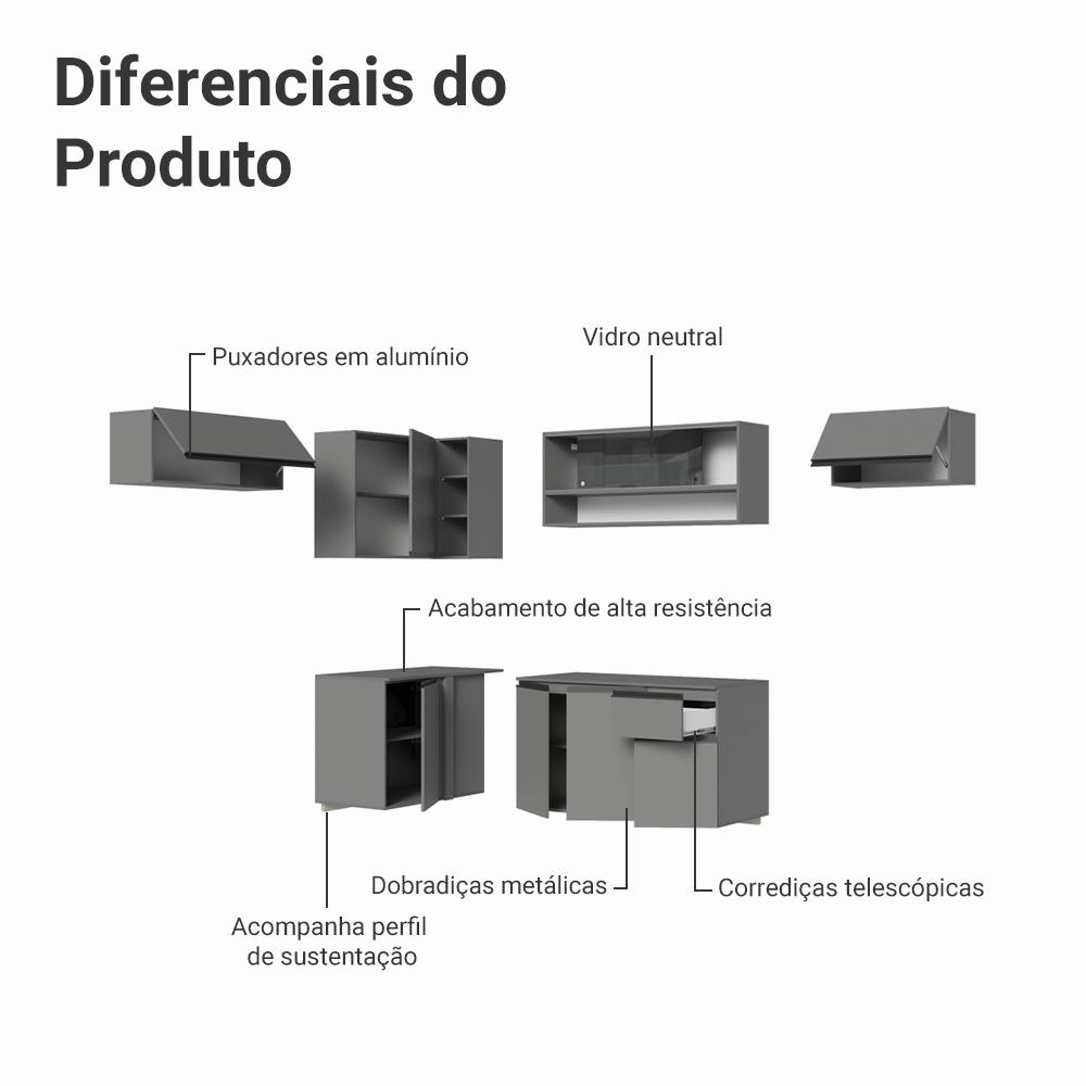 Armário de Cozinha Completa de Canto Suspenso 405cm Cinza Nice Madesa 04