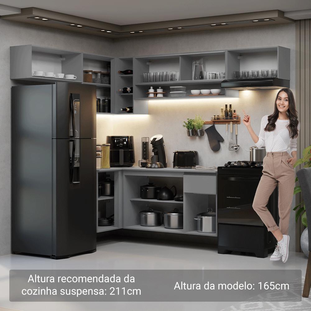 Armário de Cozinha Completa de Canto Suspenso 405cm Cinza Nice Madesa 04