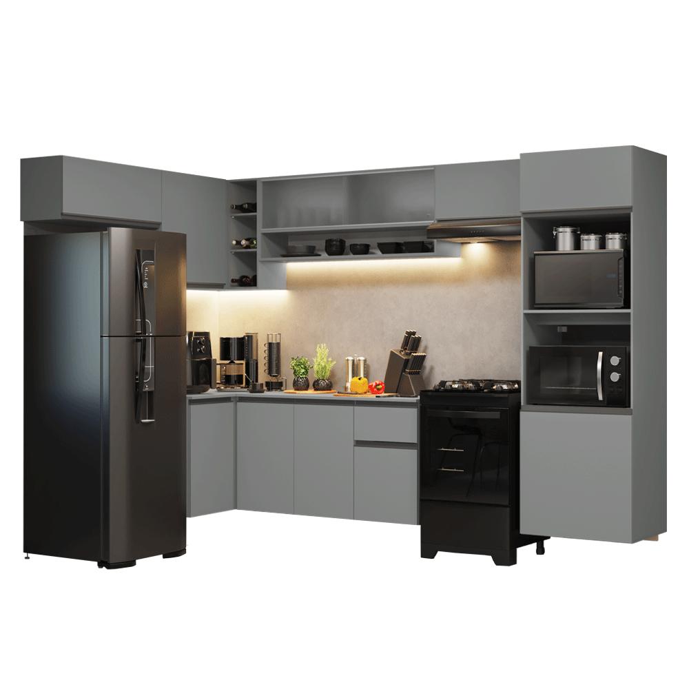 Armário de Cozinha Completa de Canto Suspenso 465cm Cinza Nice Madesa 06