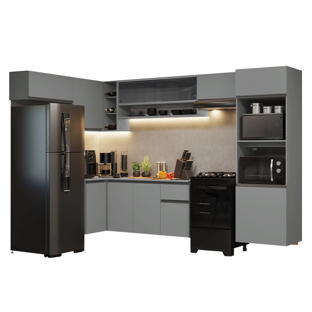 Armário de Cozinha Completa de Canto Suspenso 465cm Cinza Nice Madesa 07