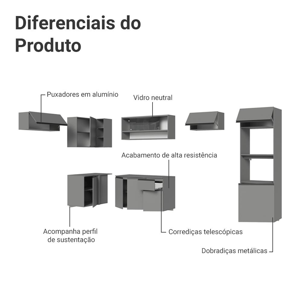 Armário de Cozinha Completa de Canto Suspenso 465cm Cinza Nice Madesa 07