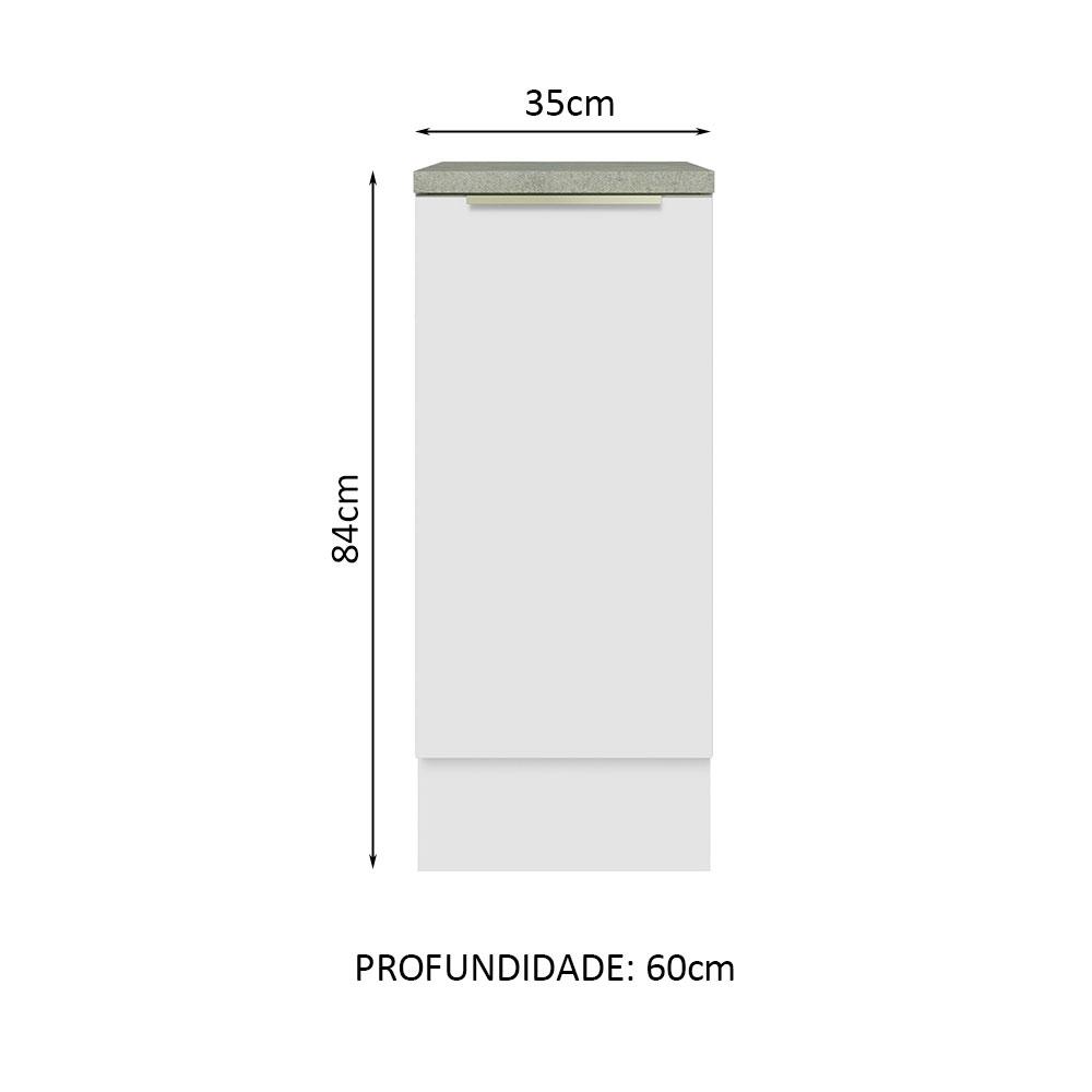 Balcão 35 cm 1 Porta Branco/Branco Veludo Lux Madesa