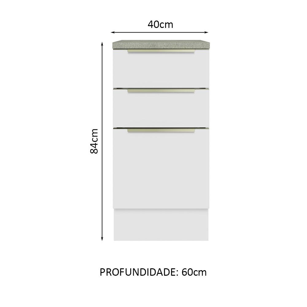 Balcão 40 cm 3 Gavetas Branco/Branco Veludo Lux Madesa