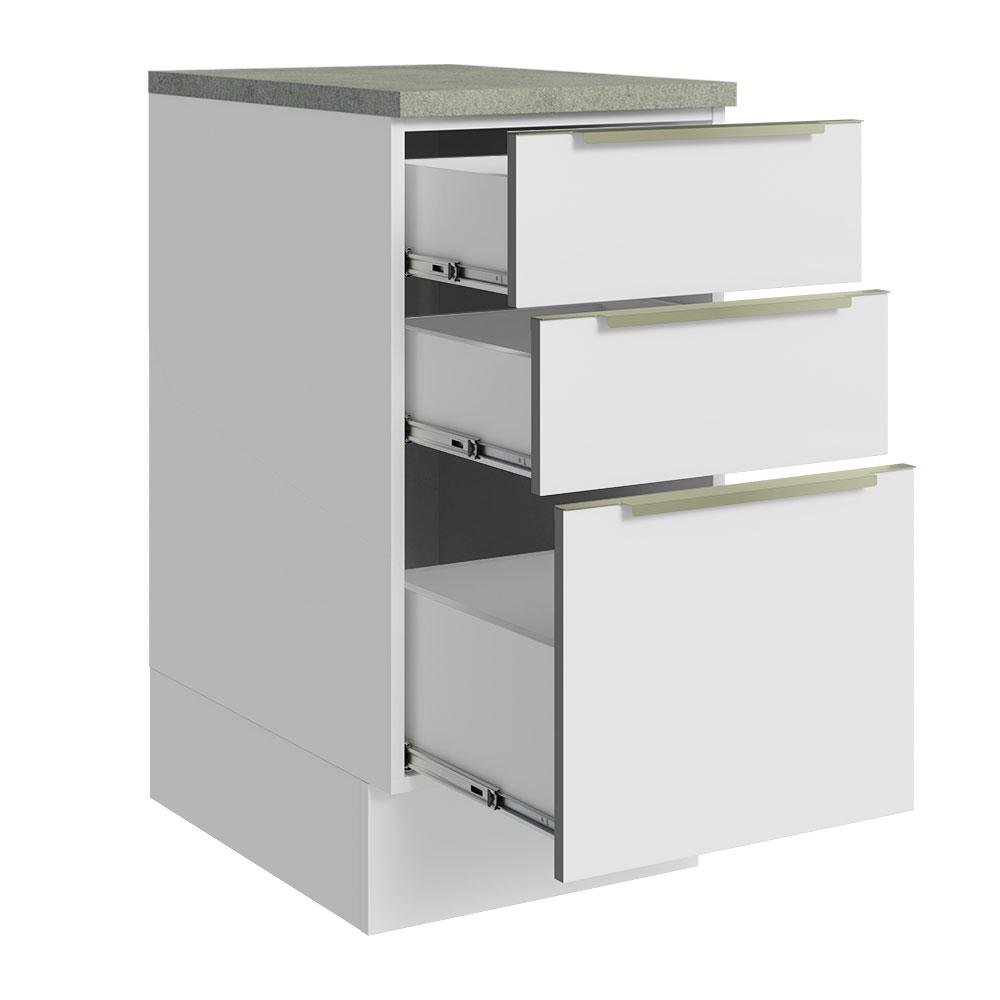 Balcão 40 cm 3 Gavetas Branco/Branco Veludo Lux Madesa