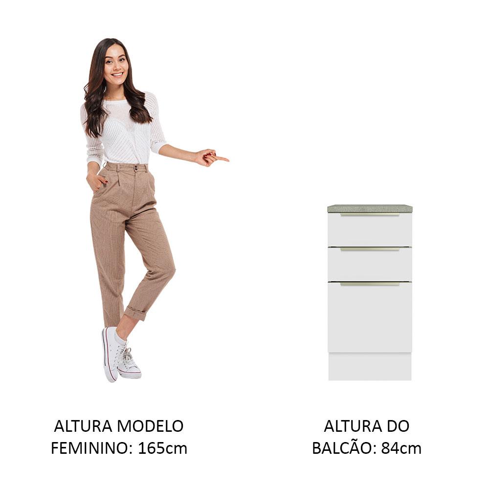 Balcão 40 cm 3 Gavetas Branco/Branco Veludo Lux Madesa