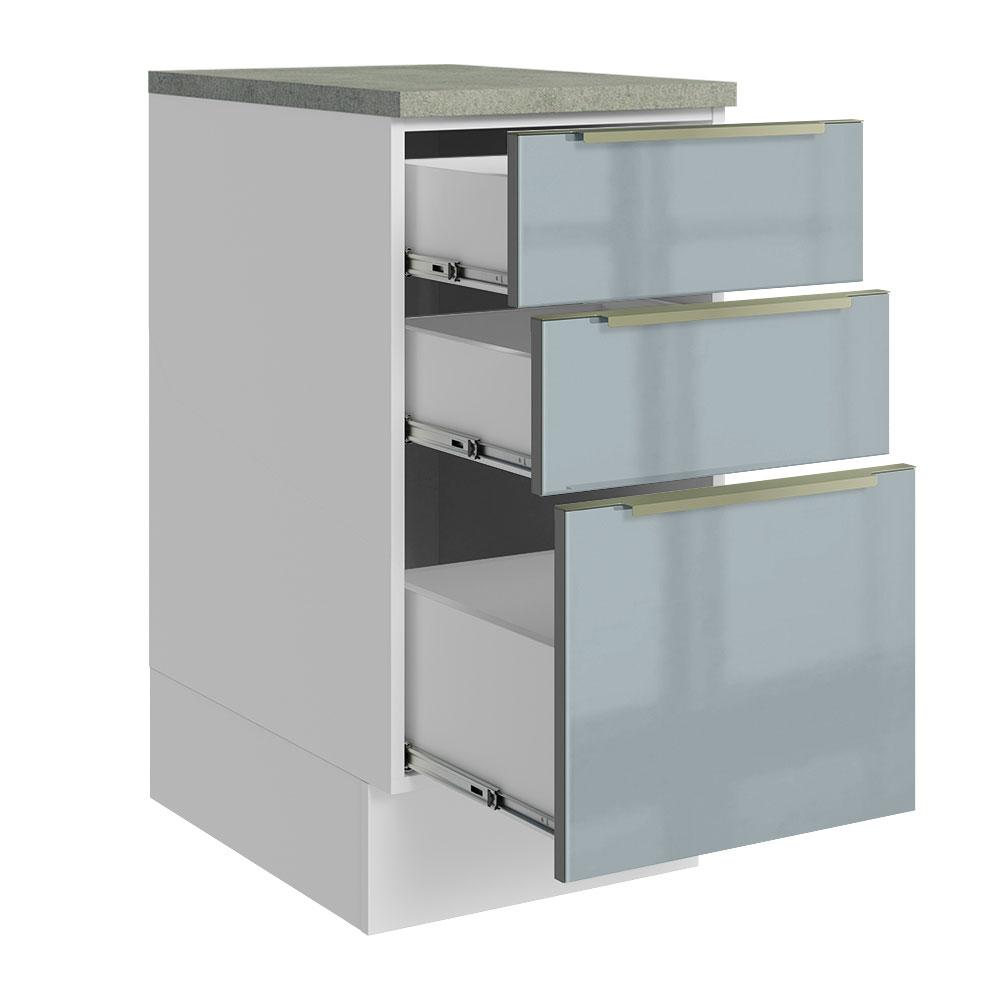 Balcão 40 cm 3 Gavetas Branco/Cinza Lux Madesa