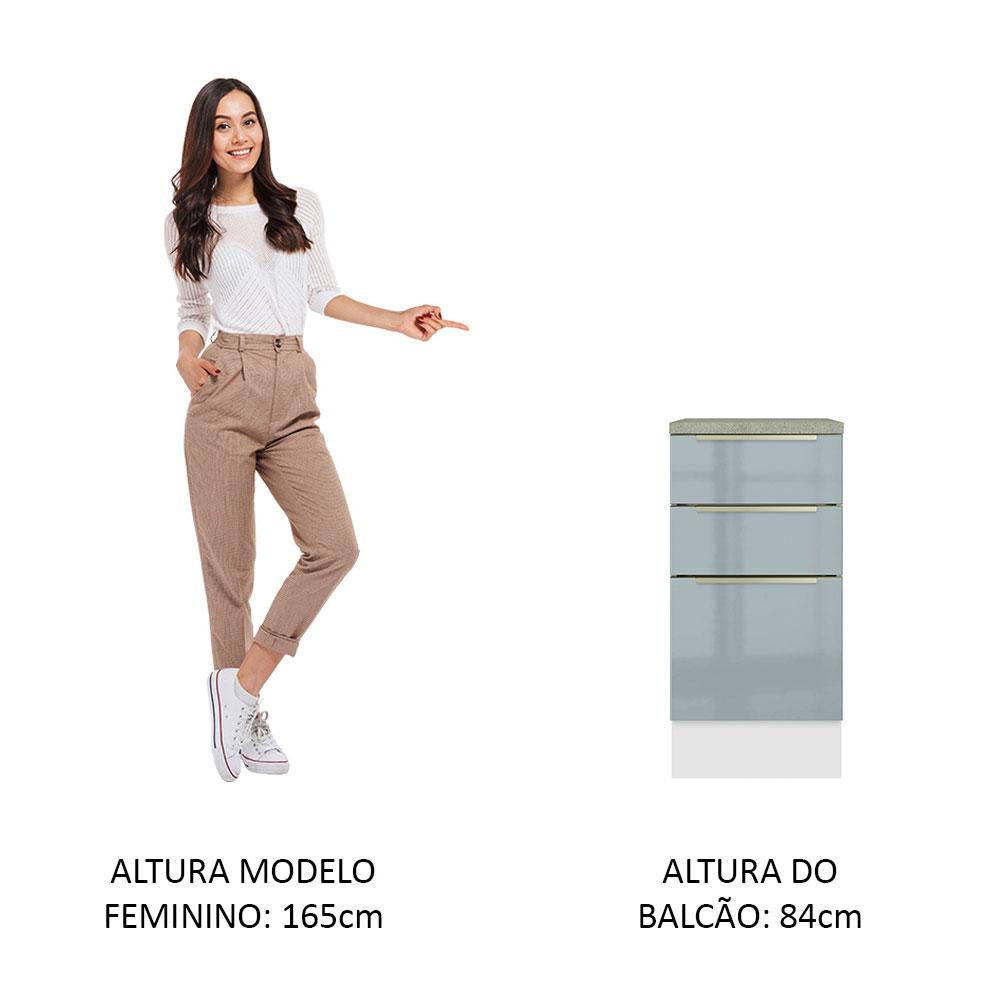 Balcão 40 cm 3 Gavetas Branco/Cinza Lux Madesa