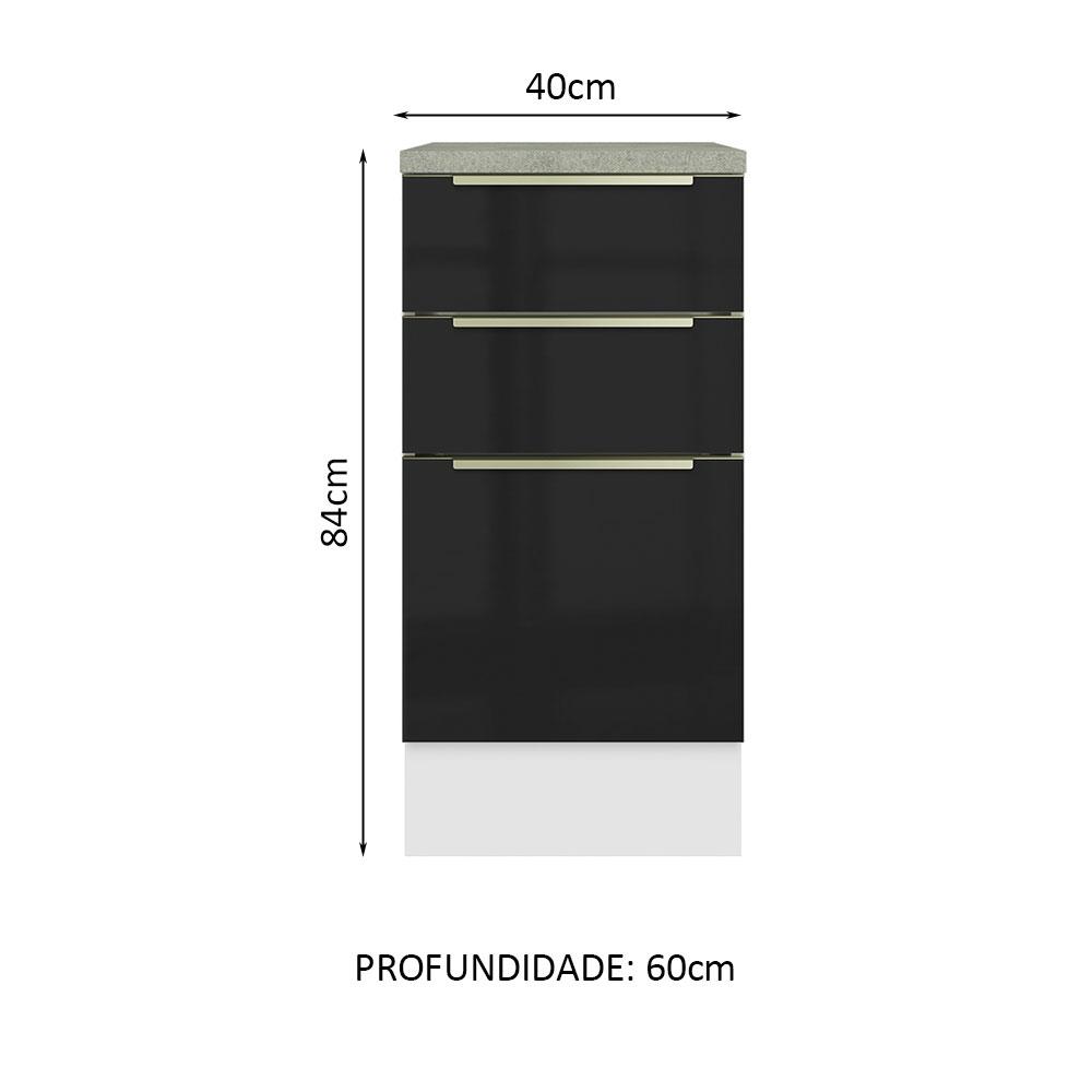 Balcão 40 cm 3 Gavetas Branco/Preto Lux Madesa
