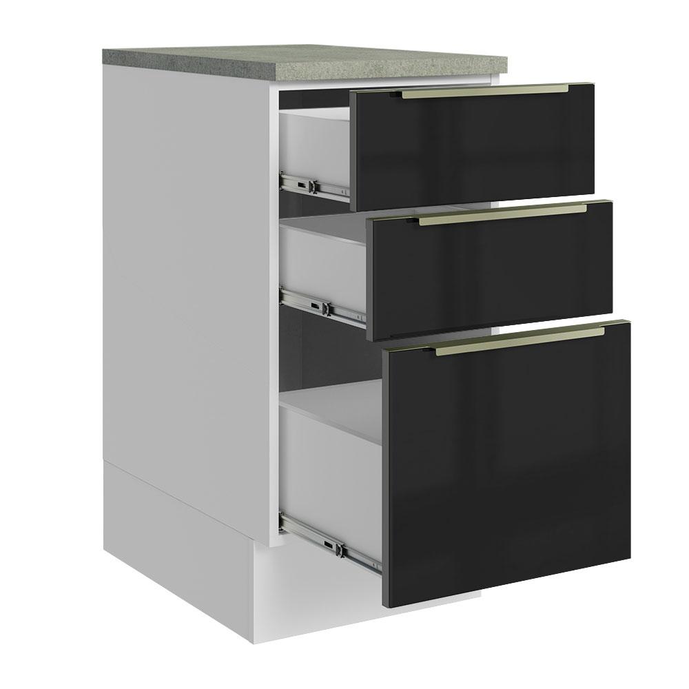 Balcão 40 cm 3 Gavetas Branco/Preto Lux Madesa