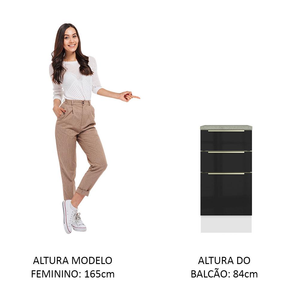 Balcão 40 cm 3 Gavetas Branco/Preto Lux Madesa