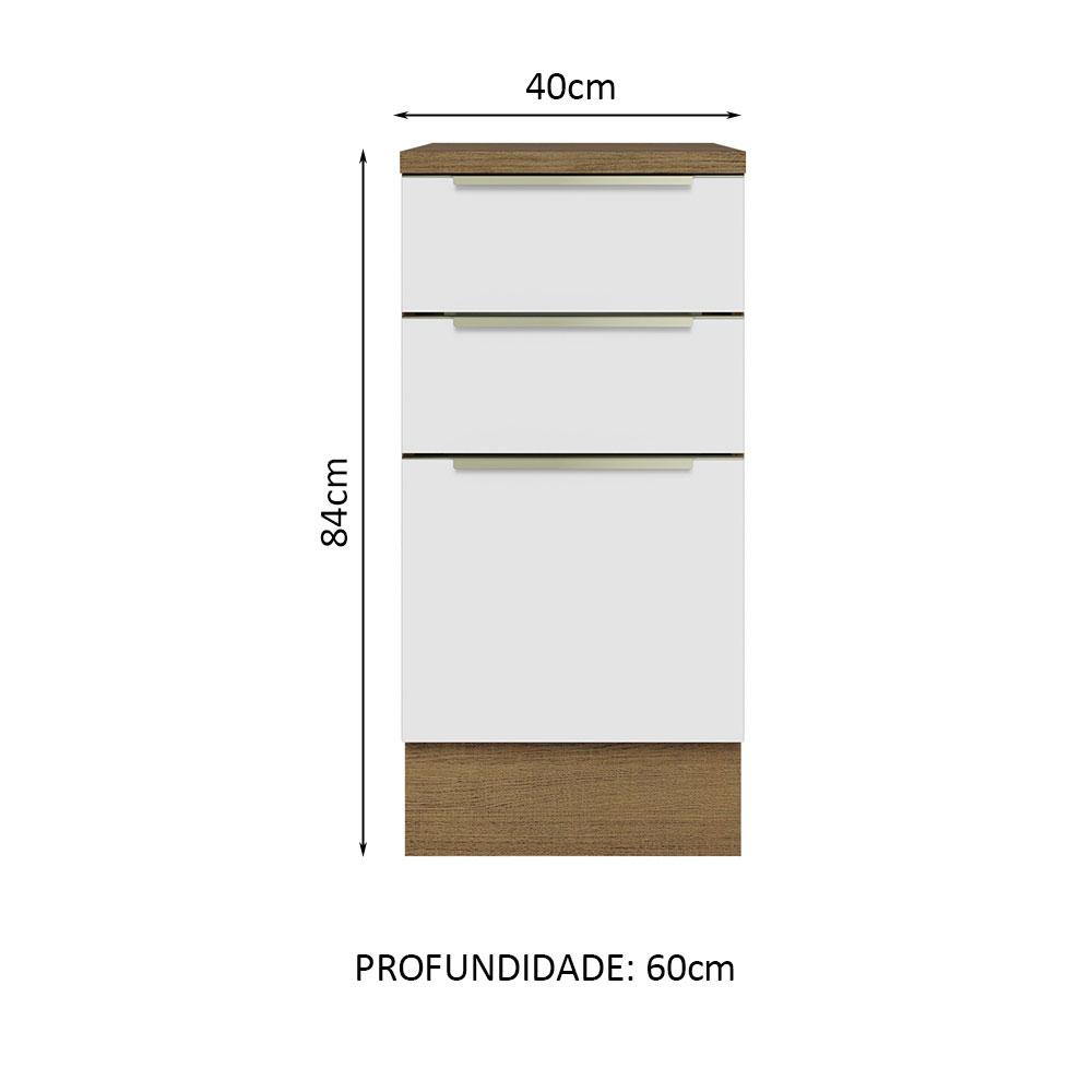 Balcão 40 cm 3 Gavetas Rustic/Branco Veludo Lux Madesa