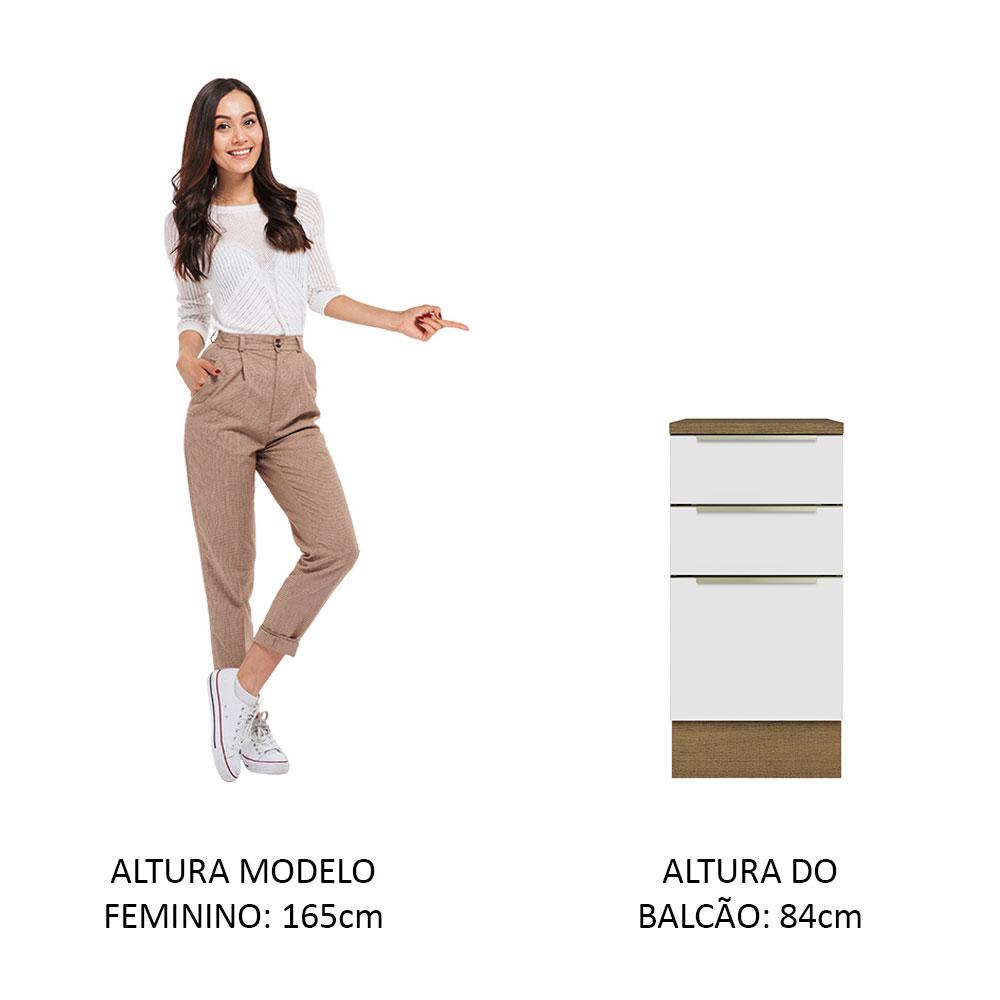 Balcão 40 cm 3 Gavetas Rustic/Branco Veludo Lux Madesa