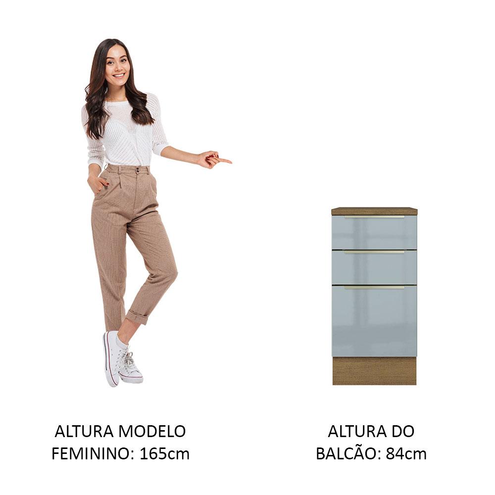 Balcão 40 cm 3 Gavetas Rustic/Cinza Lux Madesa