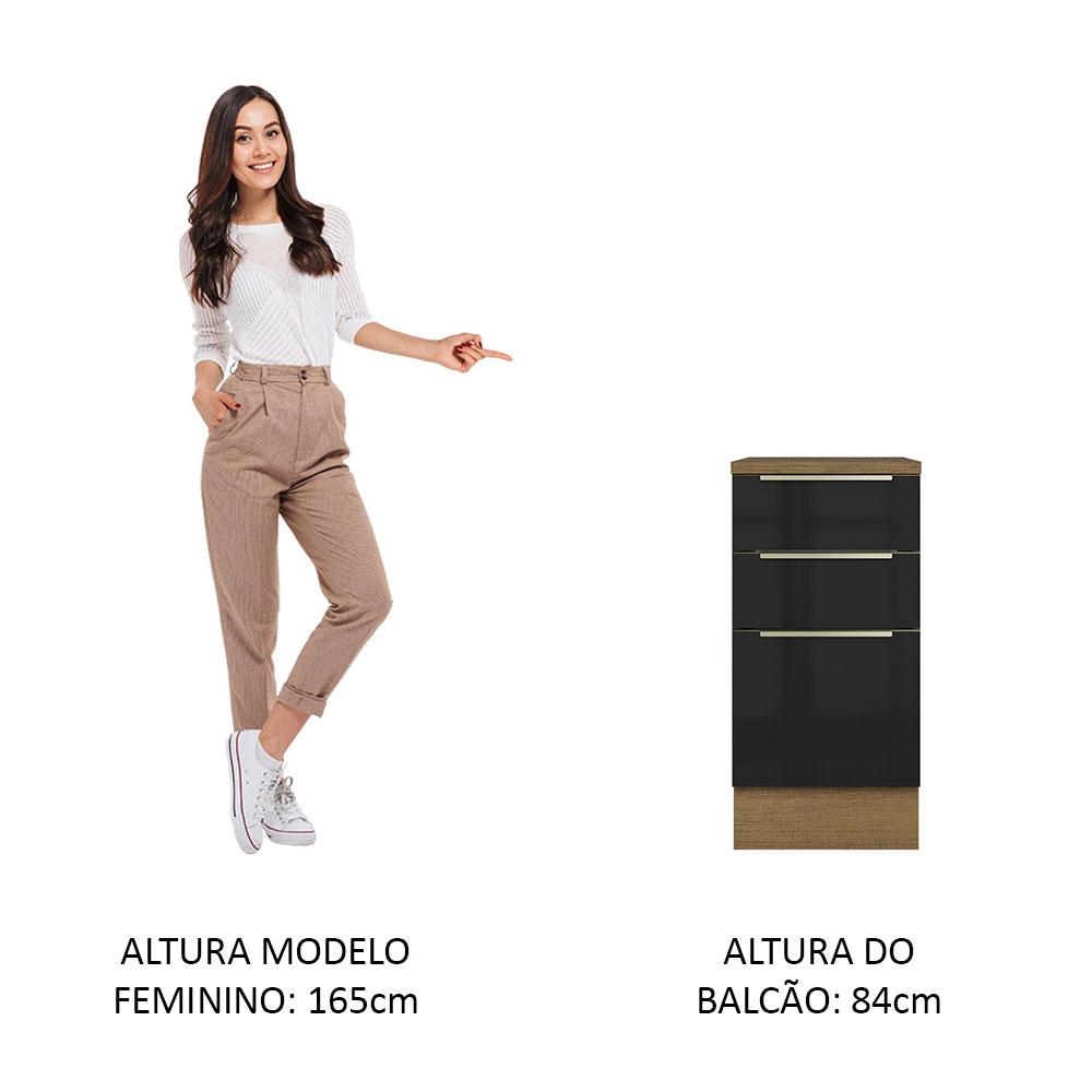Balcão 40 cm 3 Gavetas Rustic/Preto Lux Madesa
