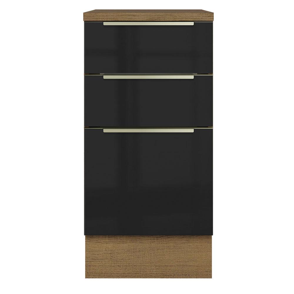 Balcão 40 cm 3 Gavetas Rustic/Preto Lux Madesa