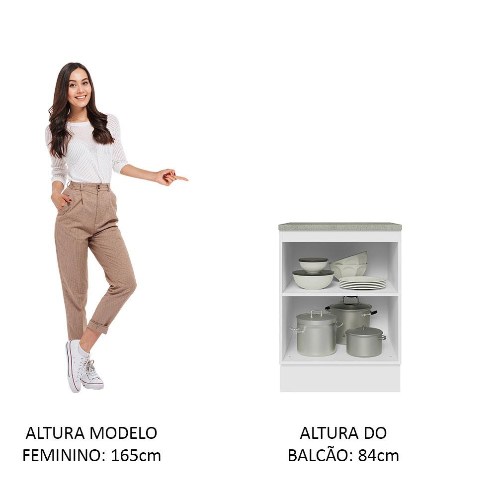 Balcão 60 cm 1 Porta Branco/Branco Veludo Lux Madesa