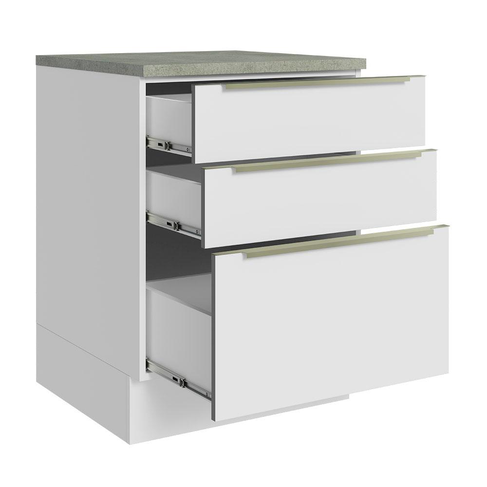 Balcão 60 cm 3 Gavetas Branco/Branco Veludo Lux Madesa