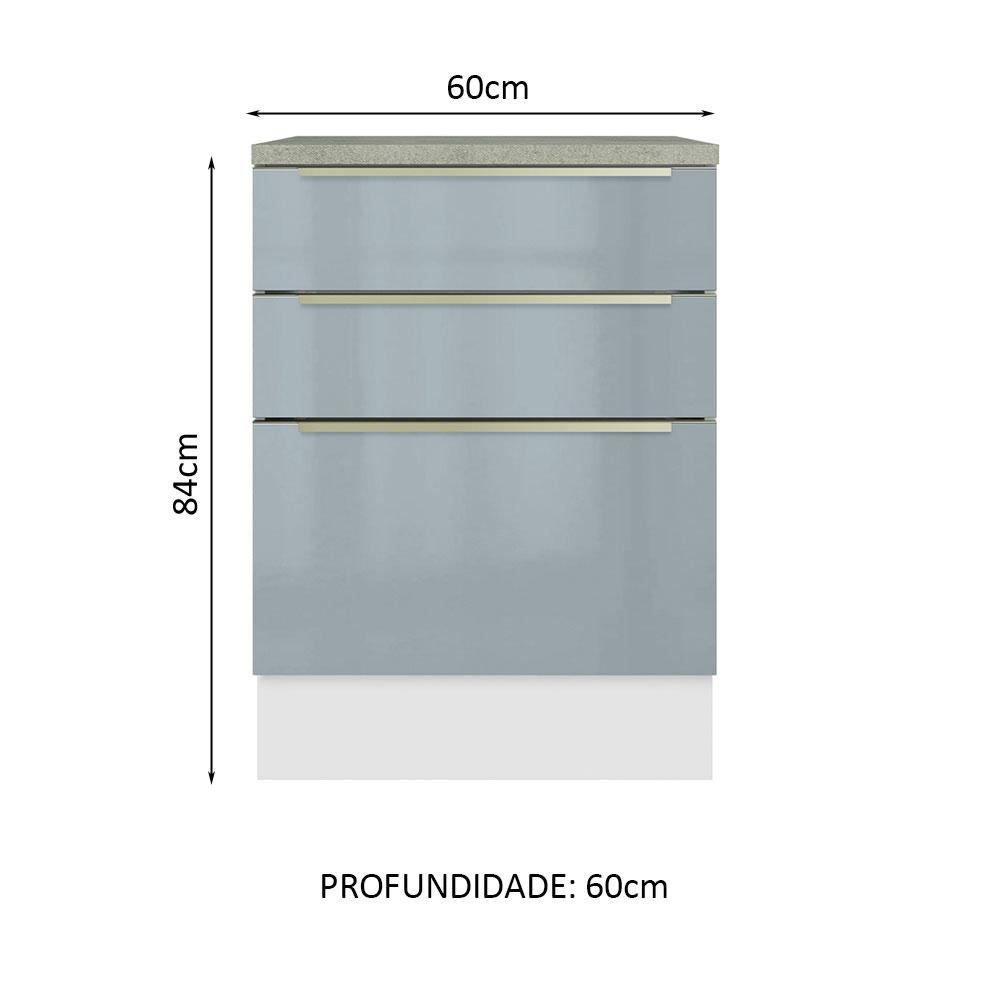 Balcão 60 cm 3 Gavetas Branco/Cinza Lux Madesa