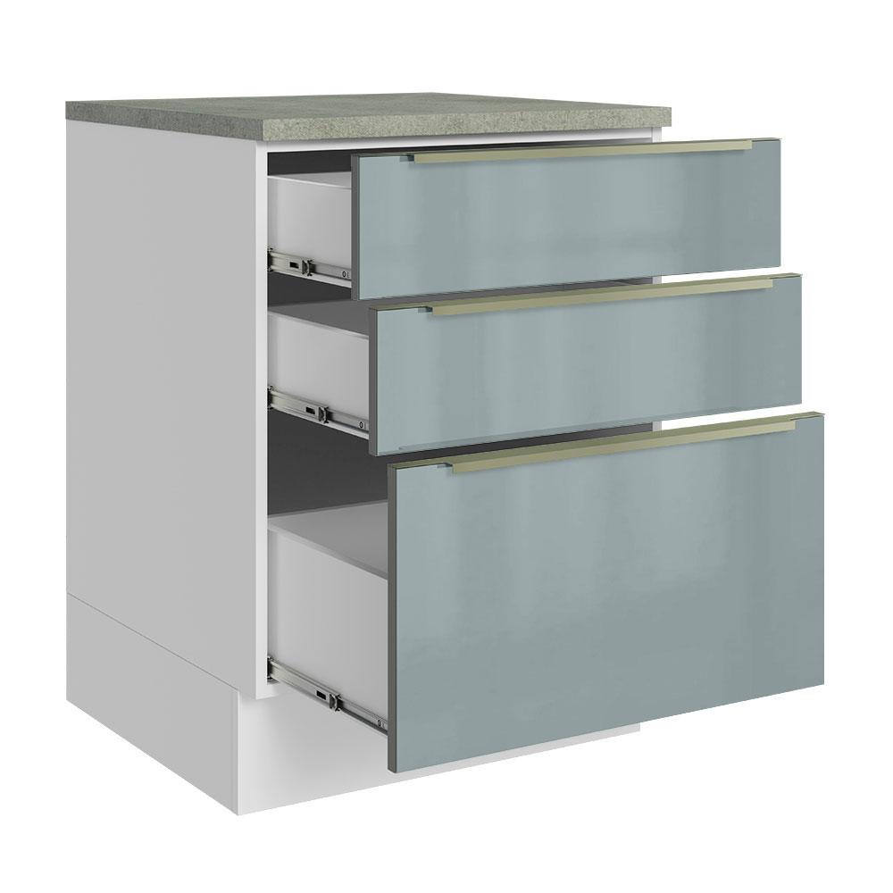 Balcão 60 cm 3 Gavetas Branco/Cinza Lux Madesa