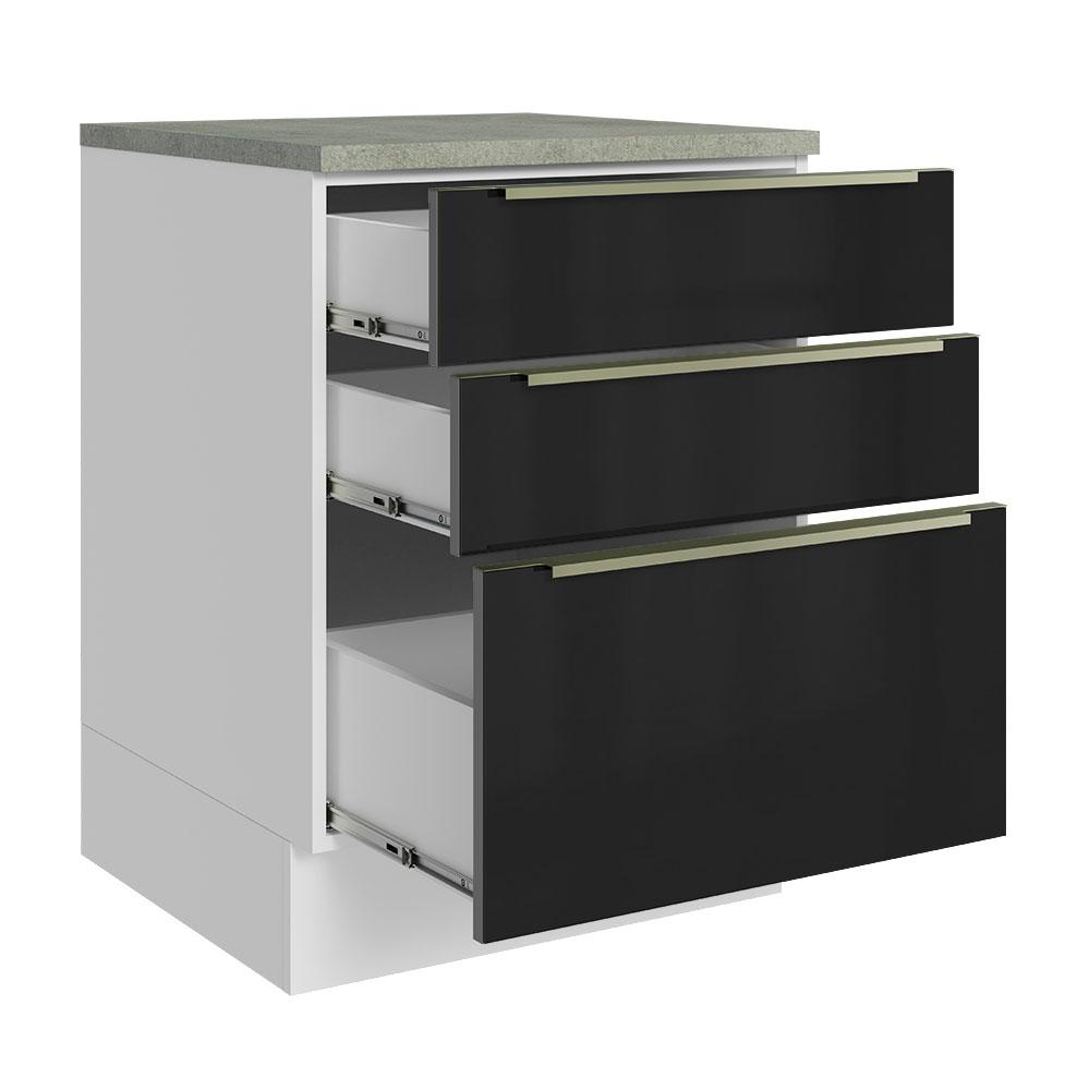 Balcão 60 cm 3 Gavetas Branco/Preto Lux Madesa