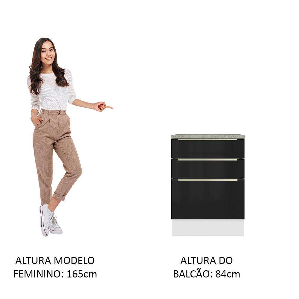 Balcão 60 cm 3 Gavetas Branco/Preto Lux Madesa